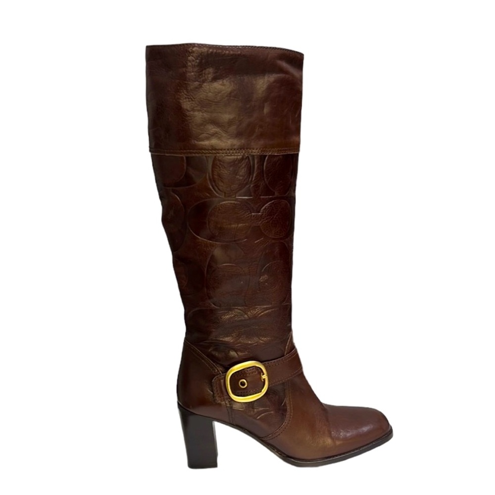 Coach Embossed Leather Boots Brown 7.5